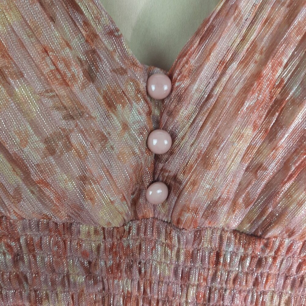 Haute Nites Metallic Orange Brown Sheer Maxi Dress - Picture 14 of 14